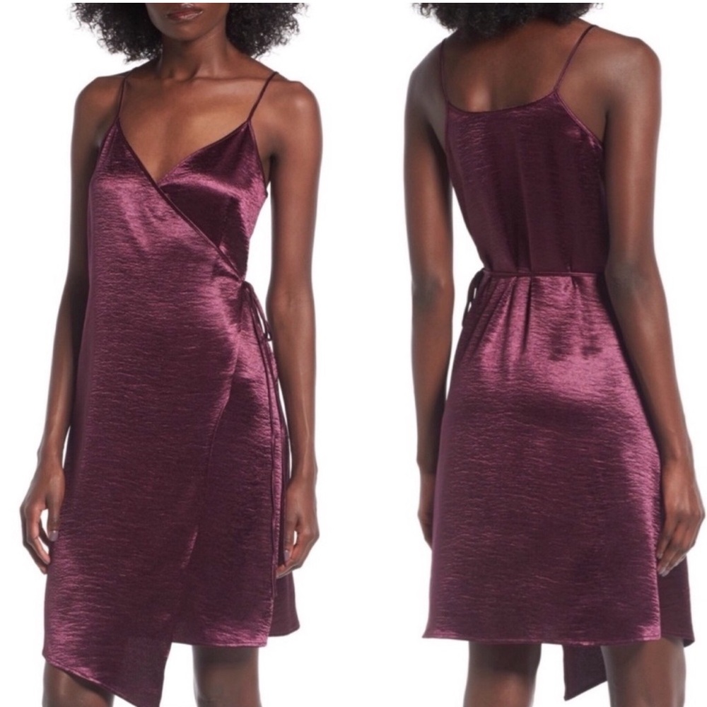 Leith Asymmetrical Slip Dress in Mulberry - Satin Finish Spaghetti Strap Size S